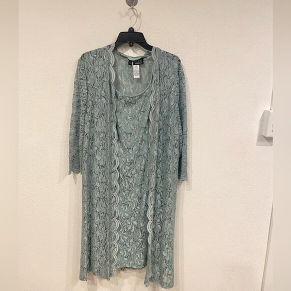 Alex Evenings Lace Overlay Blue dress and cardigan set Size 18 EUC - Picture 1 of 4